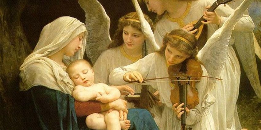 Aniołowie grają śpiącym Jezusowi i Maryji