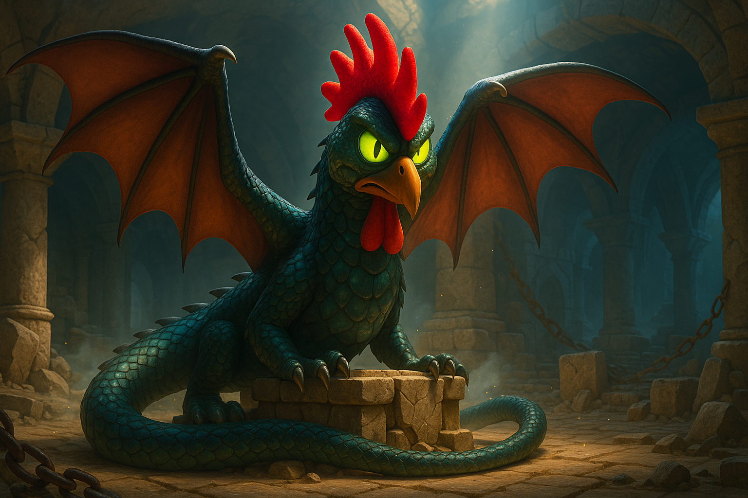 Bazyliszek w lochach starych ruin - legenda