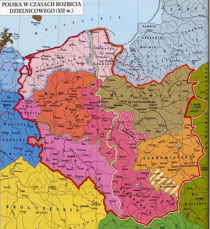 Mapa Polski - rozbicie dzielnicowe 1138 