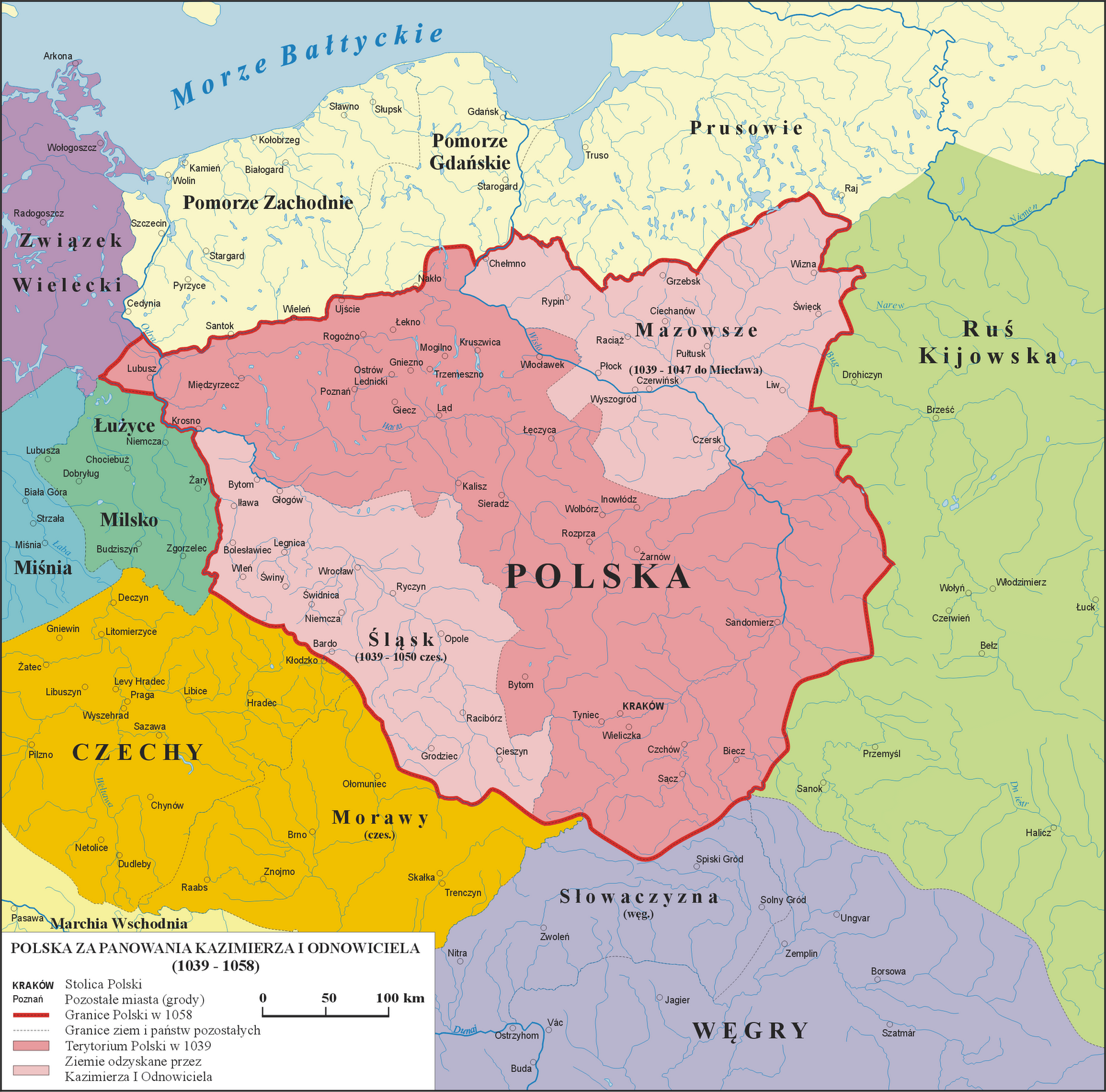 Mapa Polski za panowania Kazimierza Odnowiciela