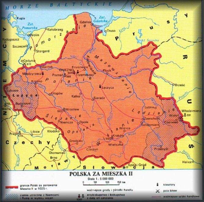 Mapa Polski za panowania Mieszka II Lamberta