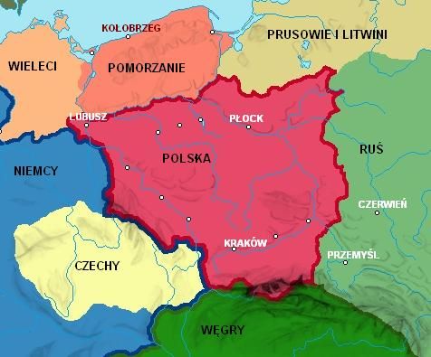Mapa Polski za panowania Bolesława Szczodrego - lata 1058-1081