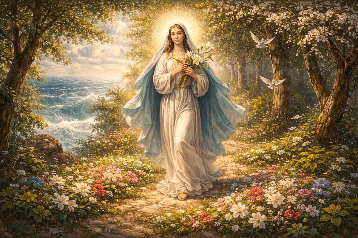 Najświętsza Maryja Panna spaceruje przez majowy gaj