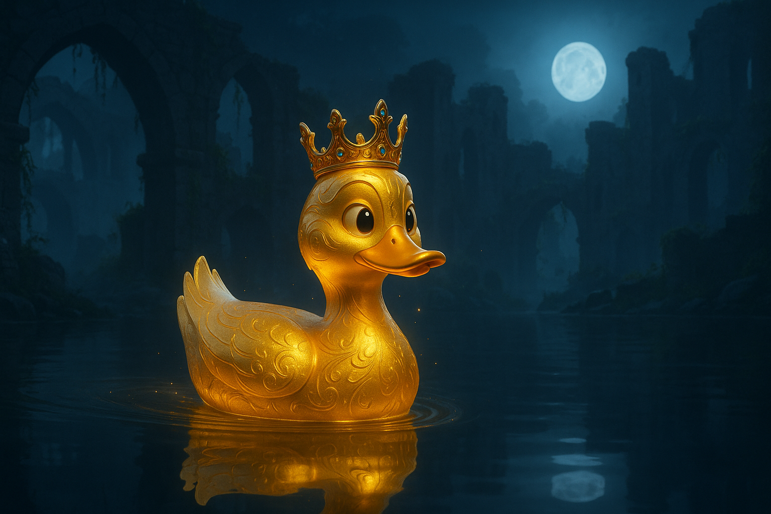 Złota Karczka na jeziorze w ruinach