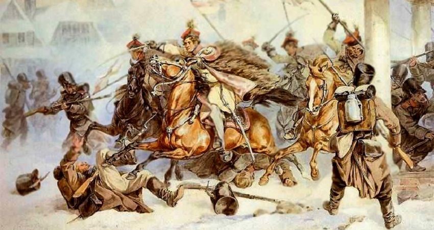 Szarża krakusów na Rosjan w Proszowicach 1846 - Juliusz Kossak