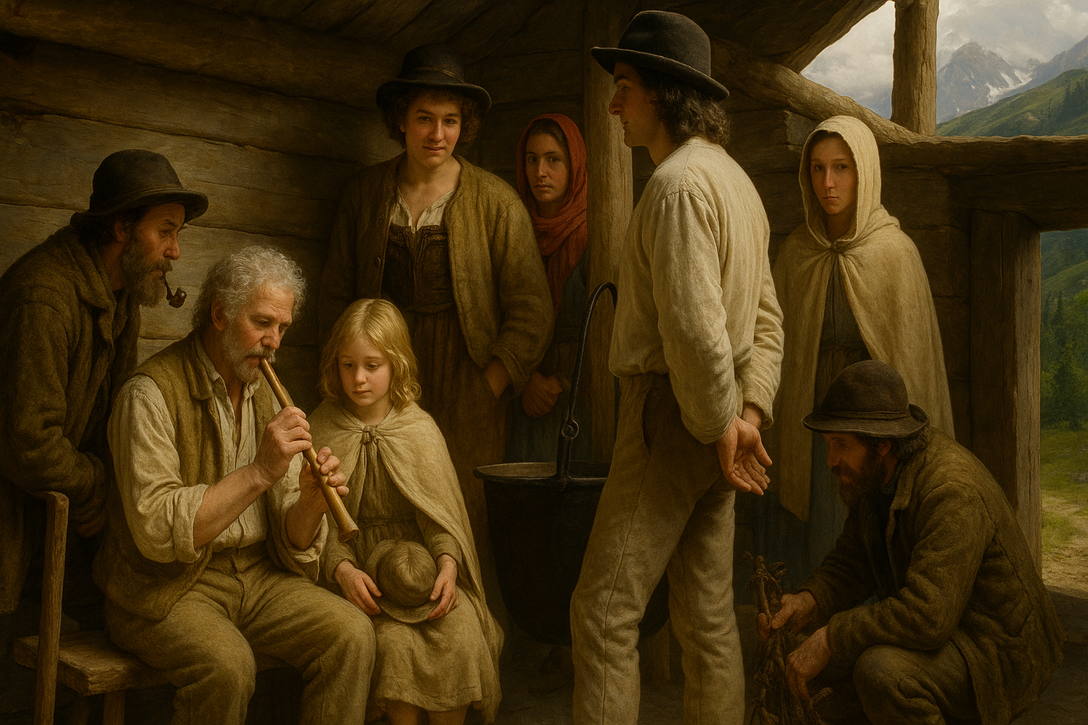 Górale słuchają melodii i śpiewają pieśni