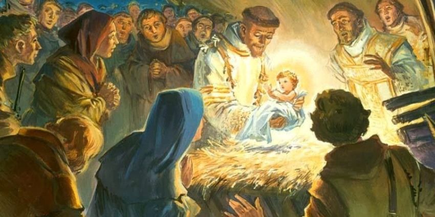 Św Franciszek kładzie dzieciątko Jezus do żłobka